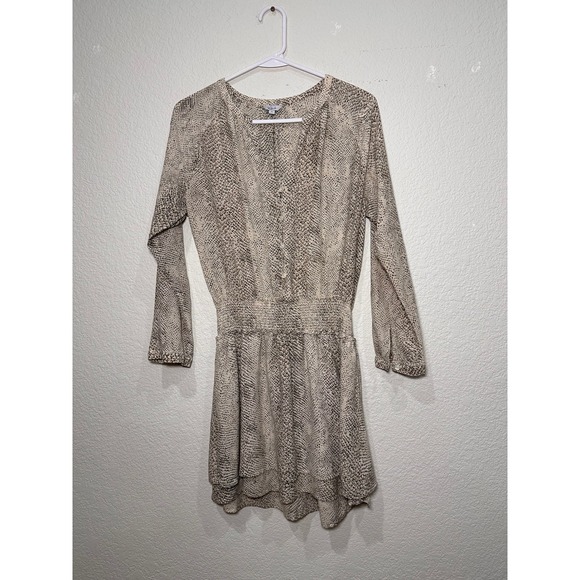 Rails Snake Print V Neck Smocked Waist Mini Dress Womens Size M Long Sleeve - Picture 2 of 9